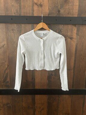 TNA White Waffle-Knit Cropped Button Cardigan Women’s Size S